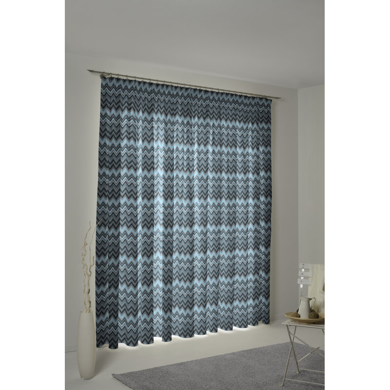 Kurtus Room Darkening Curtain Single Panel, 132 W x 225 D cm, Blue/Black/Grey