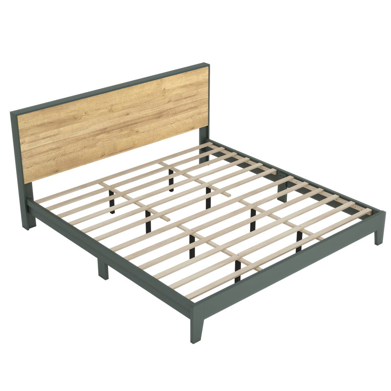 Allyannah Levison Platform Bed With Headboard, King, Kale Green/Reviera Eichi