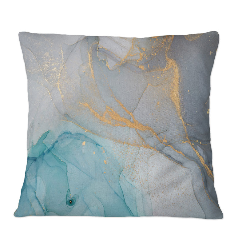 Coussin décoratif à imprimé moderne turquoise et bleu, 18 po x 18 po