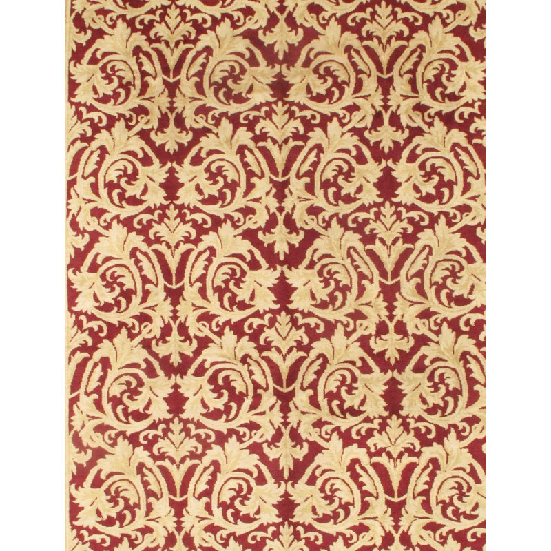Tapis rouge / beige en laine noué à la main Mahal
