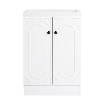 Meuble-lavabo autoportant 24 po avec lavabo en résine blanche et 2 portes d'armoire à fermeture en douceur