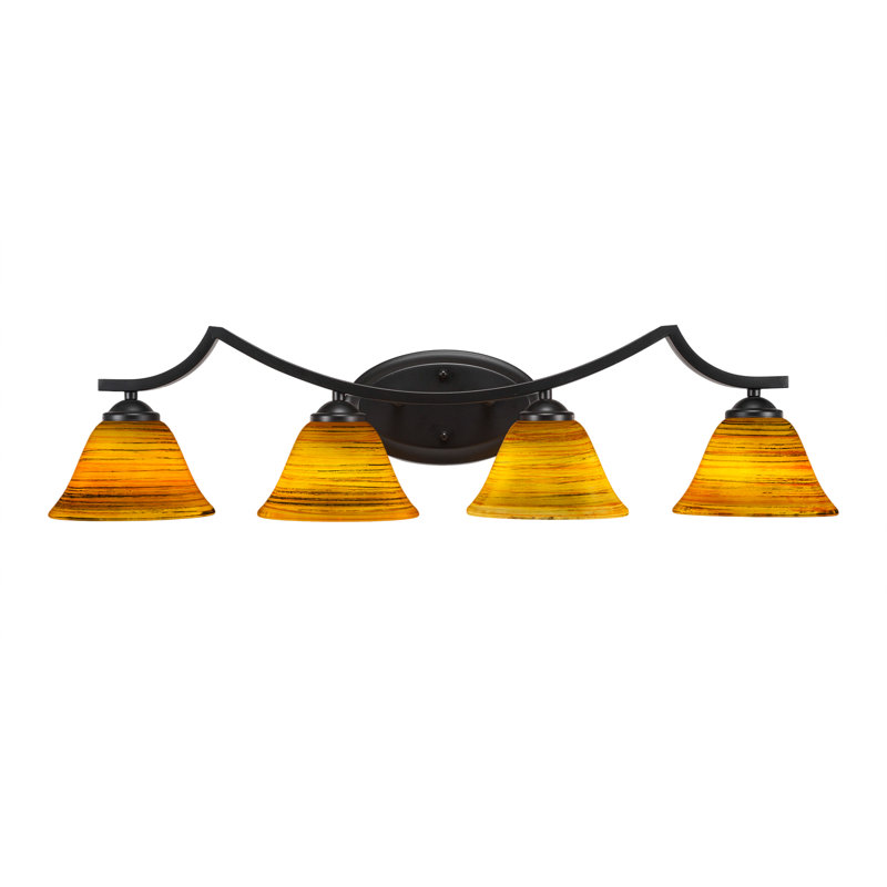 Barre d'éclairage de salle de bain 4 lumières Zilo au fini noir mat avec verre Firré Saturn de 7 po, Noir mat