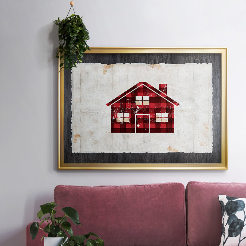 Maison à carreaux - toile tendue avec châssis, Toile avec cadre flottant or, H 18 po x l 26 po x P 1,5 po