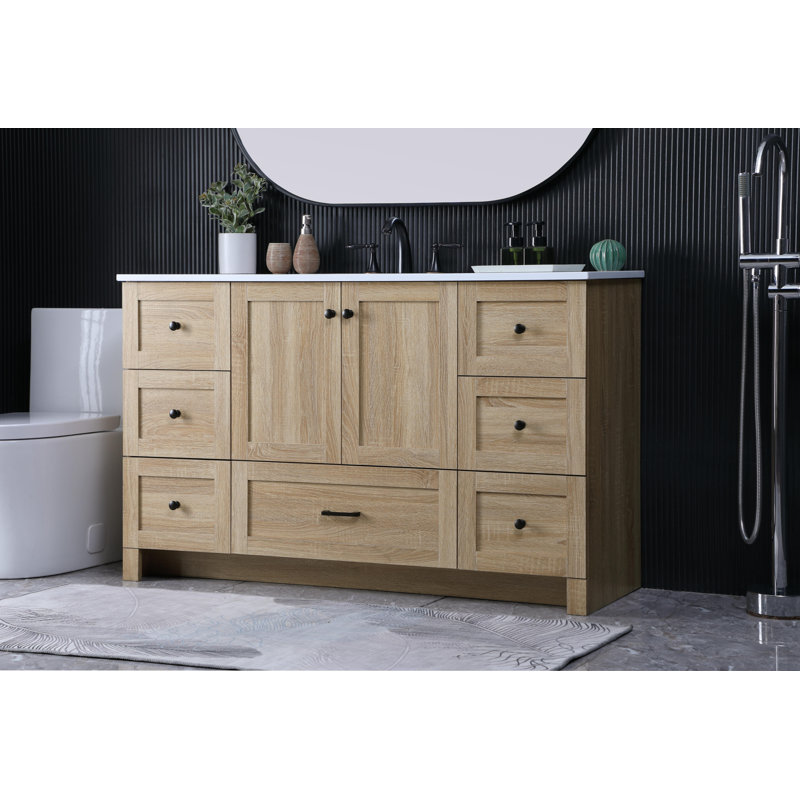 Meuble-lavabo simple avec plateau en marbre Soma, Bois de manguier