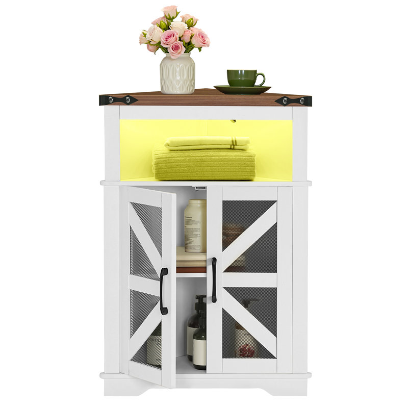 Corner Cabinet With Open Shelf,Corner Shelf Cabinet with LED Lights