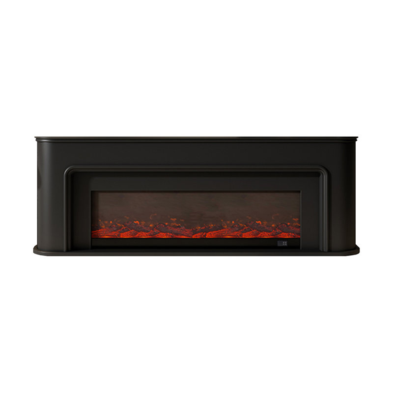 Black Solid Wood TV Cabinet Fireplace, Black