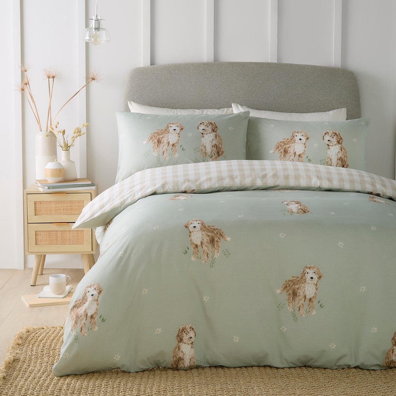 Hattie The Cockapoo Polyester Animal Print Duvet Cover Set with Pillowcases, Double Duvet Cover Set + 2 Pillowcases