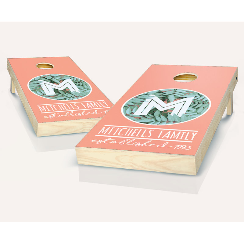 Ensemble de 10 cornholes à feuilles monogrammes avec sacs, Rouge / noir