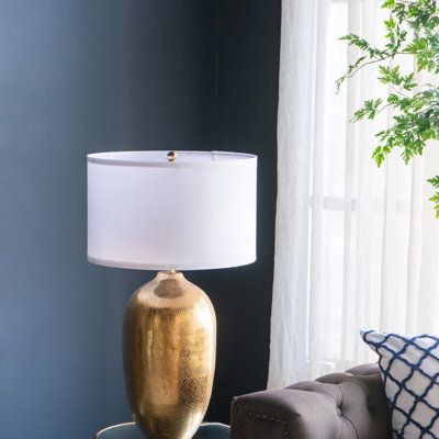 Table Lamp, D15x25.7" Round Aluminum Sheet Gold Table Lamp With White Fabric Shade (Lamp Shade Assembly Required)