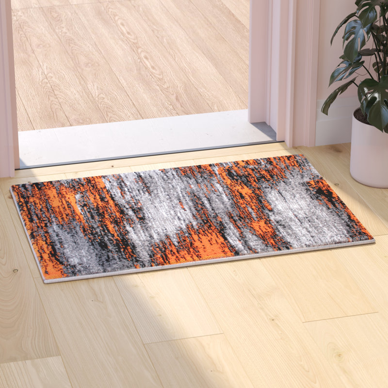 Alexavior Orange and Gray Abstract Style Scraped Pattern Accent Area Rug, Rectangle 2' x 3'