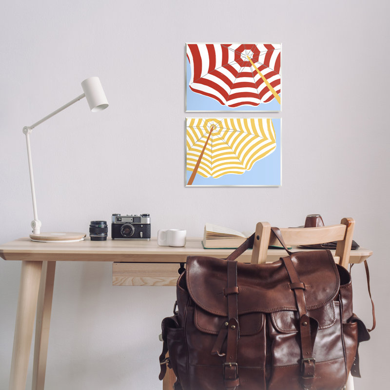 "Striped Beach Umbrella", ensemble de 2 plaques murales par June Erica Vess