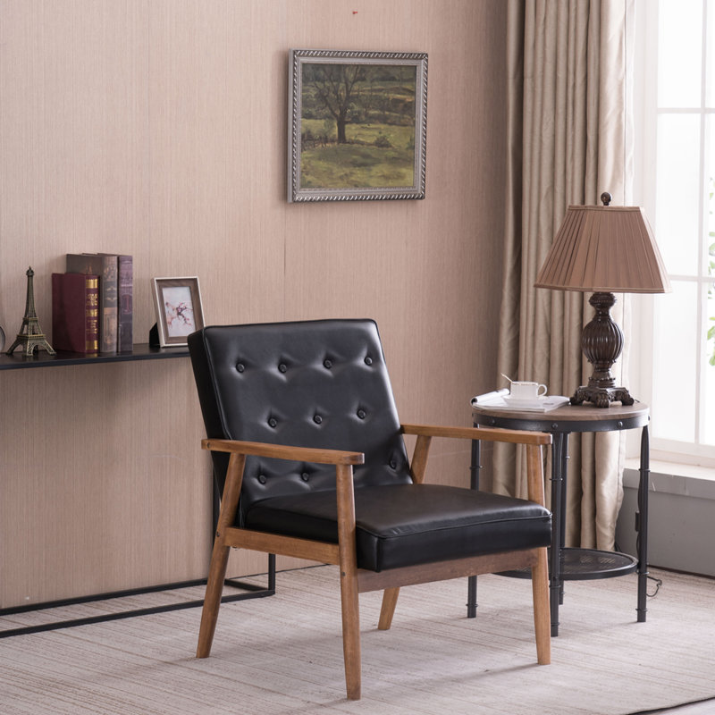 Fauteuil de chambre capitonné 29,5 po, Similicuir noir