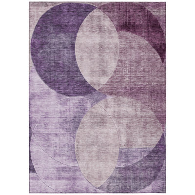 3' X 5' Purple And Lavender Geometric Washable Indoor Outdoor Area Rug