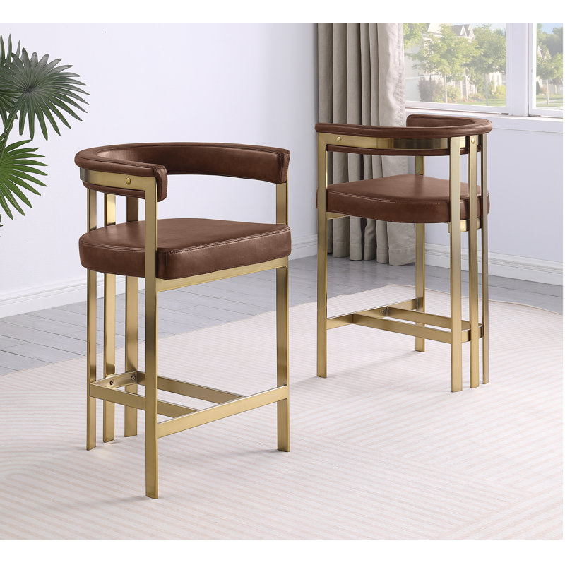 Leathaire Counterheight Chairs With Matte Chrome Frame, Mocha