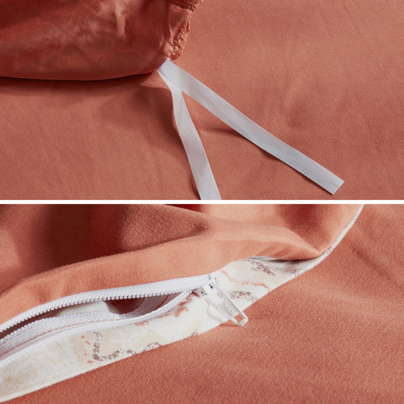 Twill Floral Duvet Cover, Damask Pattern Orange, Full/Queen Duvet Cover + 2 Standard Shams