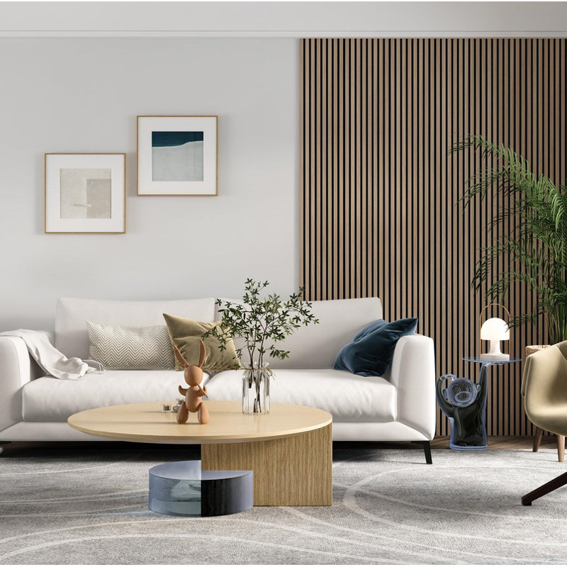 Acoustic Wood Wall Panels, 2 Pack 94.5" x 12.6" Soundproof Wall Panels, Wood Slat Wall Panels for Interior Wall Decor, Walnut