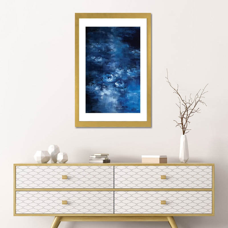 Lis de lune par Debi coules-reproduction d’art, Blanc, Papier encadré doré, H 24 po x l 16 po x P 1 po