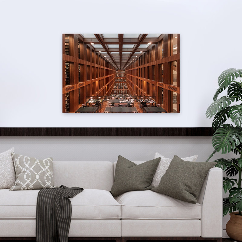 «Grand Modern Library Modern Tranquil Abstract Architecture», reproduction d'art murale, H 32 po x l 48 po