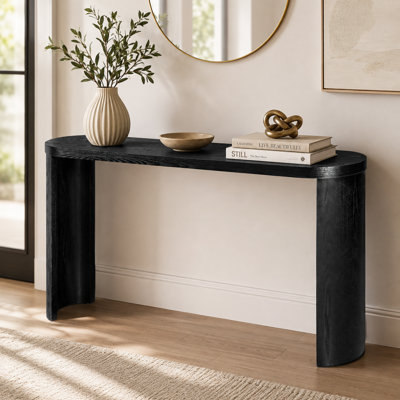 60 Inch Black Thick-Top Console Table with Curved Legs, Inward  Outward Placement Available, Suitable for Sofa Back, Entryway and More Spaces