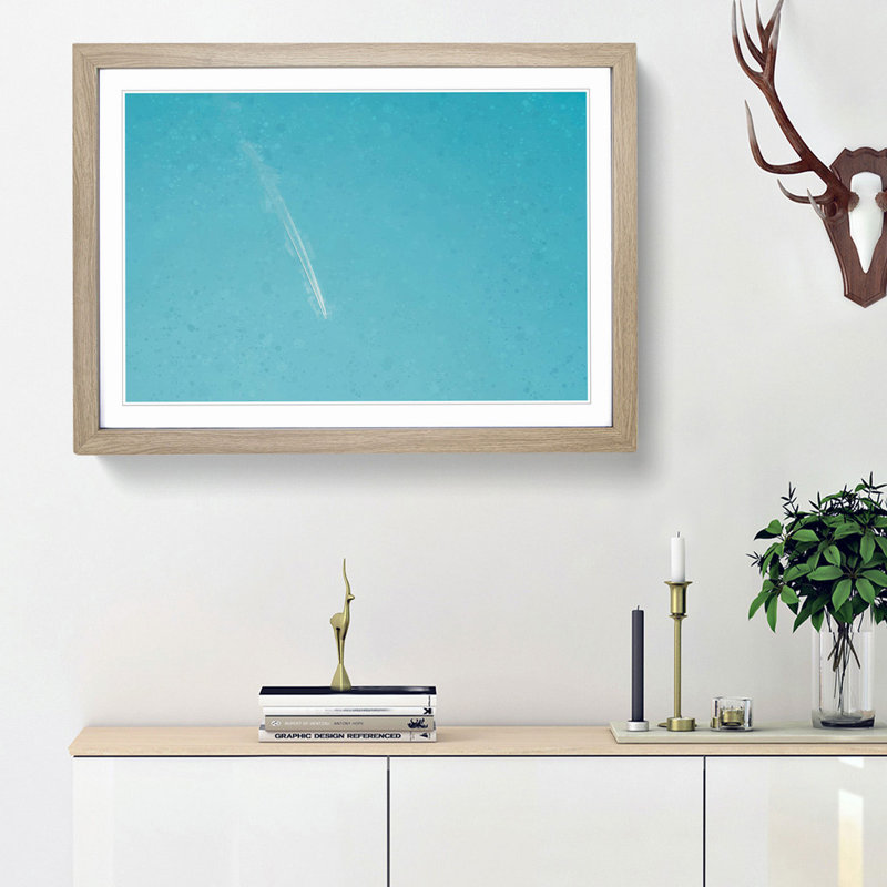 Airplane Trail in the Sky in Abstract - Picture Frame Graphic Art Print, Oak Framed, 48cm H x 65cm W x 2cm D