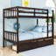 Lit superposé simple au-dessus de simple en bois avec tiroirs de rangement et échelle-2075027969