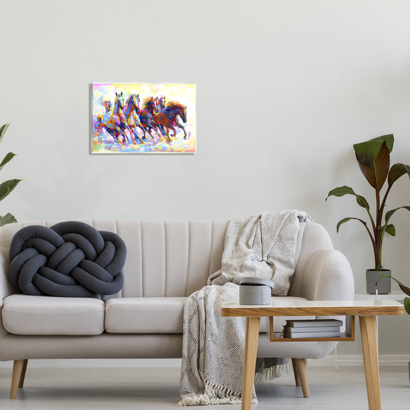 «Vivid Wild Horses Courir» par Leon Devenice, peinture sur plaque murale, H 13 po x l 19 po