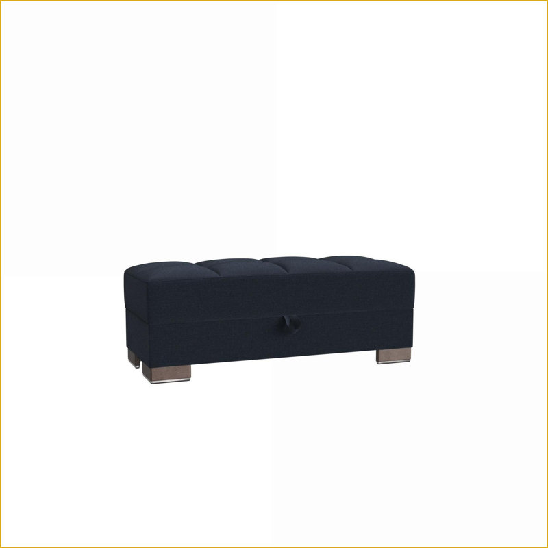 Repose-pieds convertible avec rangement en polyester bleu marine pour studio / dortoir / salon | Bois | Noyer brun