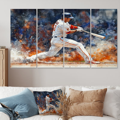 Joueur de baseball blanc rouge sur le terrain - ensemble d'art mural de baseball sport