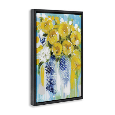Sunshine Yellow Flowers Floating Frame, design by Amanda Brooks