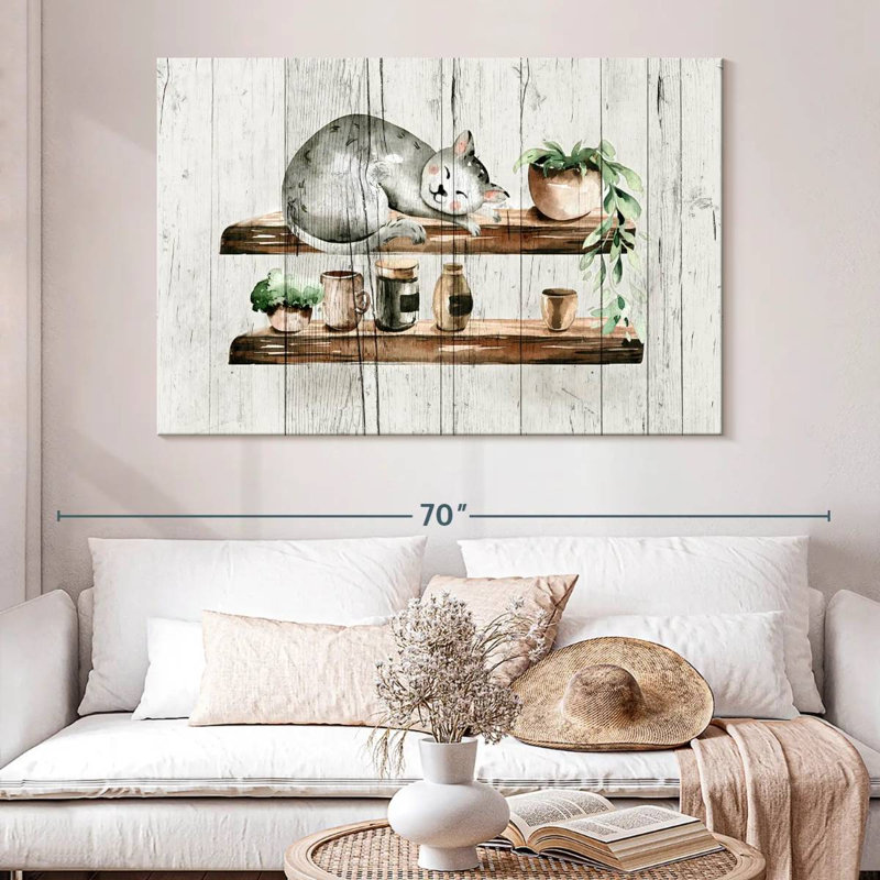 Chat endormi Brampt sur bois, H 34 po x l 51 po