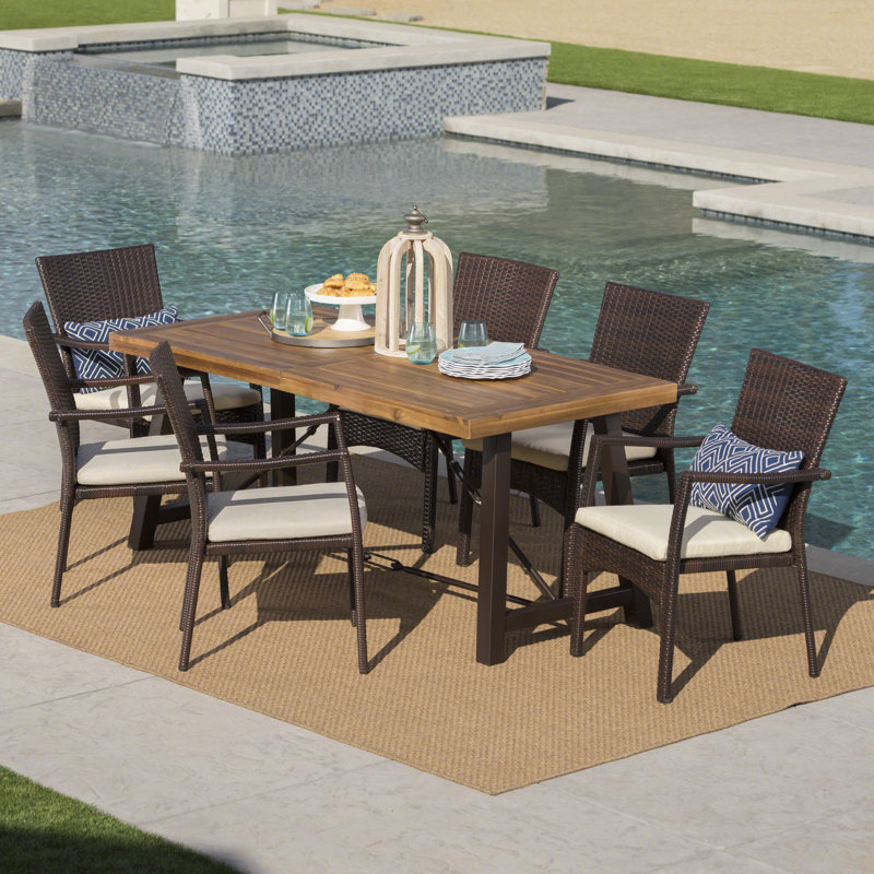 Avebury 6 - Person Wicker Patio Dining Set with Rectangular Table , Cushions Included