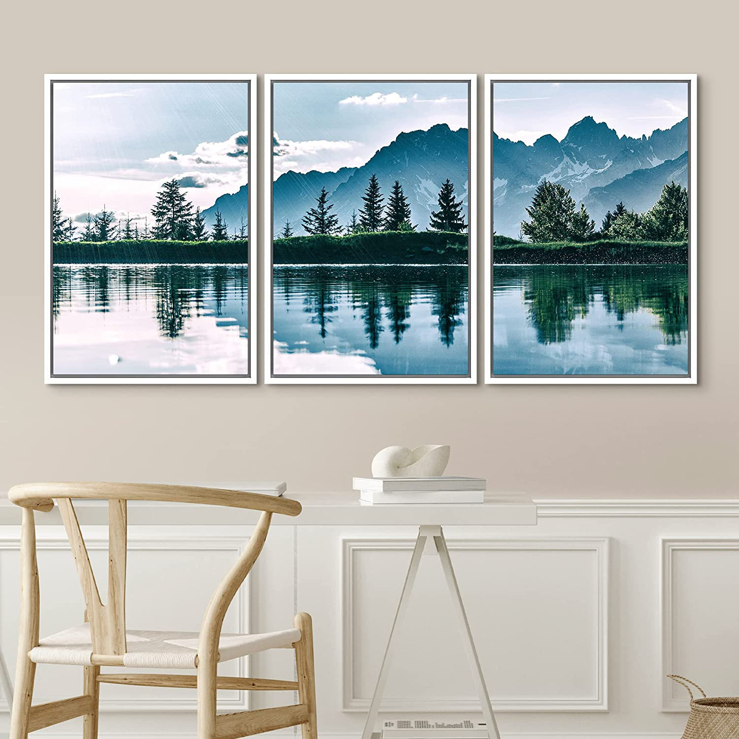 IDEA4WALL Noway Natural Landscape Green Mountain Lake Forest Reflection  Framed Canvas 3 Pieces Print Wall Art & Reviews