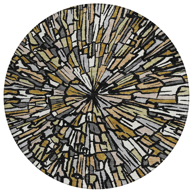 Machine Washable Indoor/Outdoor Chantille ACN2514 Modern Rug, Round 8', Black