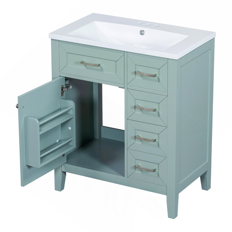 Ensemble de meuble-lavabo avec lavabo 30 po, armoire de salle de bain verte avec tiroirs, structure solide et panneau de fibres à densité moyenne