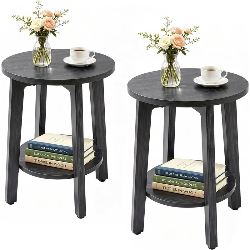 Table d'appoint ronde, petite table d'appoint à 2 niveaux, table décorative, 2, Grey
