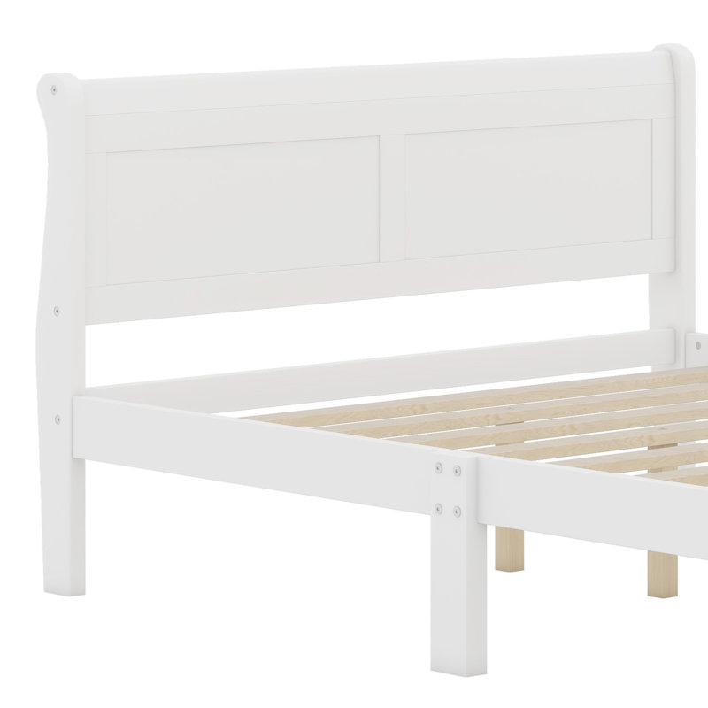 Lit plateforme en bois avec tête de lit, Lit double , Blanc