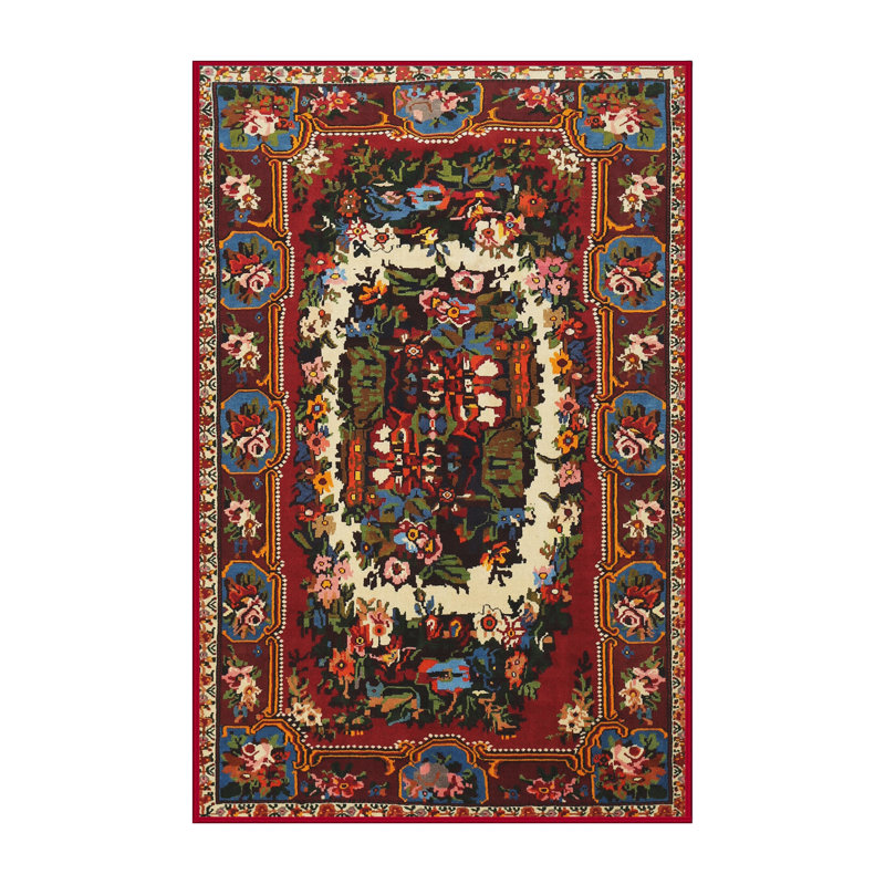 Tapis rouge/beige/noir traditionnel Telang, Rectangle 7 pi x 10 pi