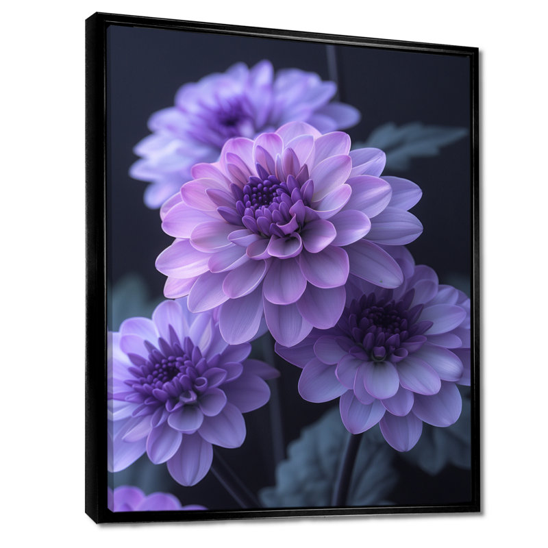 Imprimé mural mauve mauve gris et gris, Cadre flottant noir, bois massif, H 16 po x l 32 po