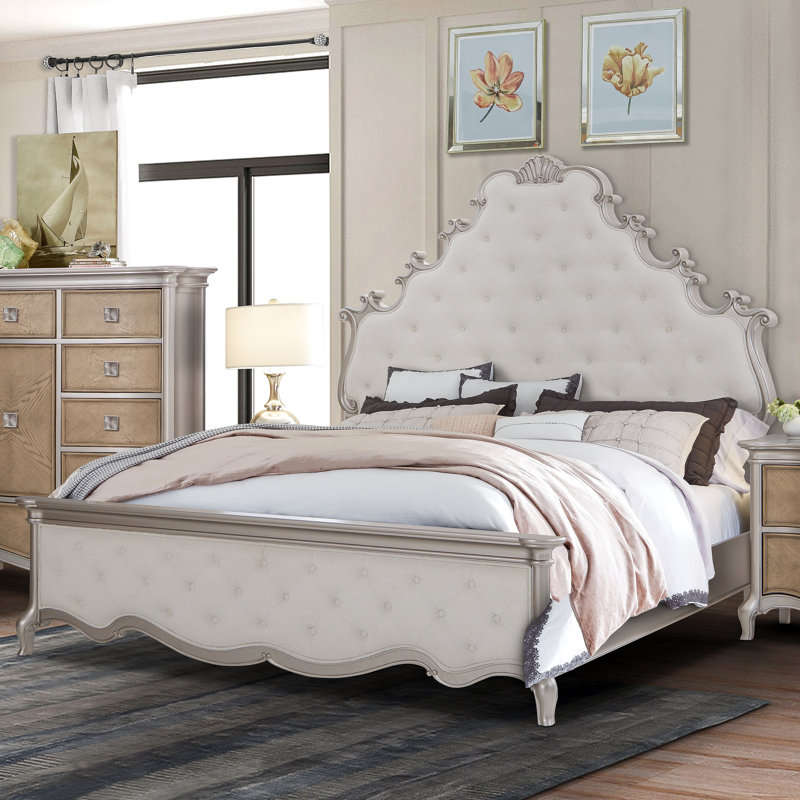 Ensemble de chambre à coucher Paris Ivory, 5 Pcs: Bed, Nightstands, 2 Dressers, Mirror, Queen