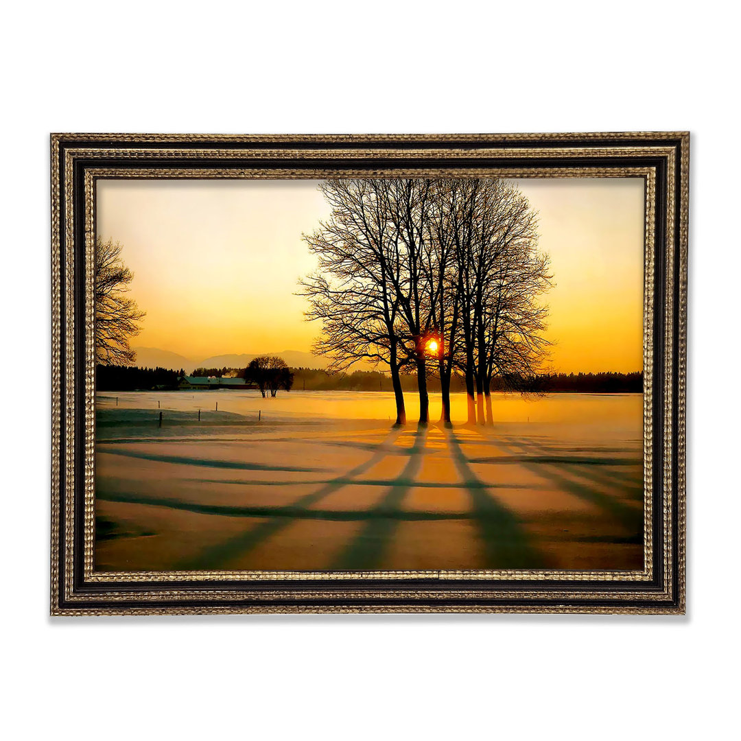 Gerahmtes Leinwandbild Winter Tree Sunrise Golden