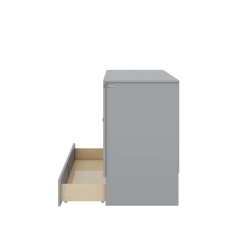 Lit escamotable double avec tiroir, Gris, Full