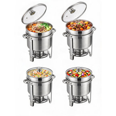 11QT Soup Chafer 4 Pack, Stainless Steel Soup Warmer w/Clear View Lid