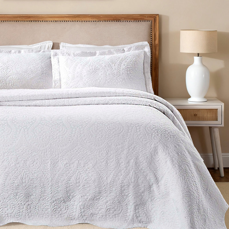 Ensemble de couvre-lit festonné en mélange de coton Blue Nile Mills - coupe surdimensionnée - tissage jacquard, Blanc