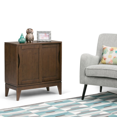 Harper 30"W Solid Hardwood Mid-Century Modern Low Storage Cabinet With Sliding Doors