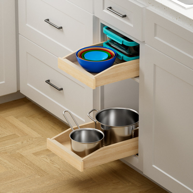 Tablettes de rangement coulissantes en bois à fermeture en douceur Rashun, H 3,74 po x l 13,5 po x P 21 po