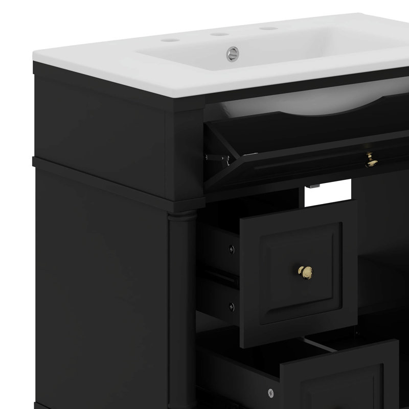 Meuble-lavabo 30 po avec lavabo, tiroir rabattable et tablette réglable, Noir