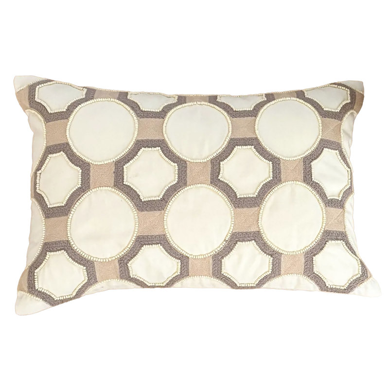 Achromatic Embroidered Lumbar Pillow And Insert