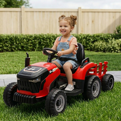 Red Red Ride-On Tracteur avec remorque et télécommande
