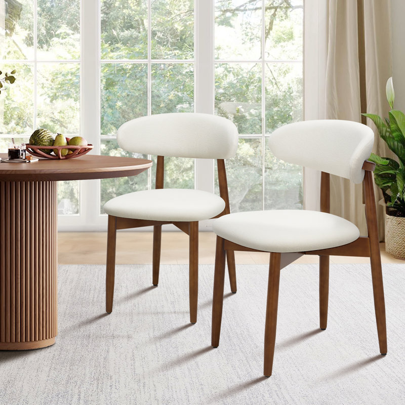 Chaise d'appoint rembourrée en bois massif Maylon, Boucle beige