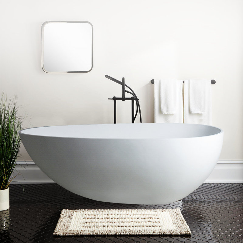 Euthalia 67'' x 34'' Freestanding Soaking Solid Surface Bathtub, Matte